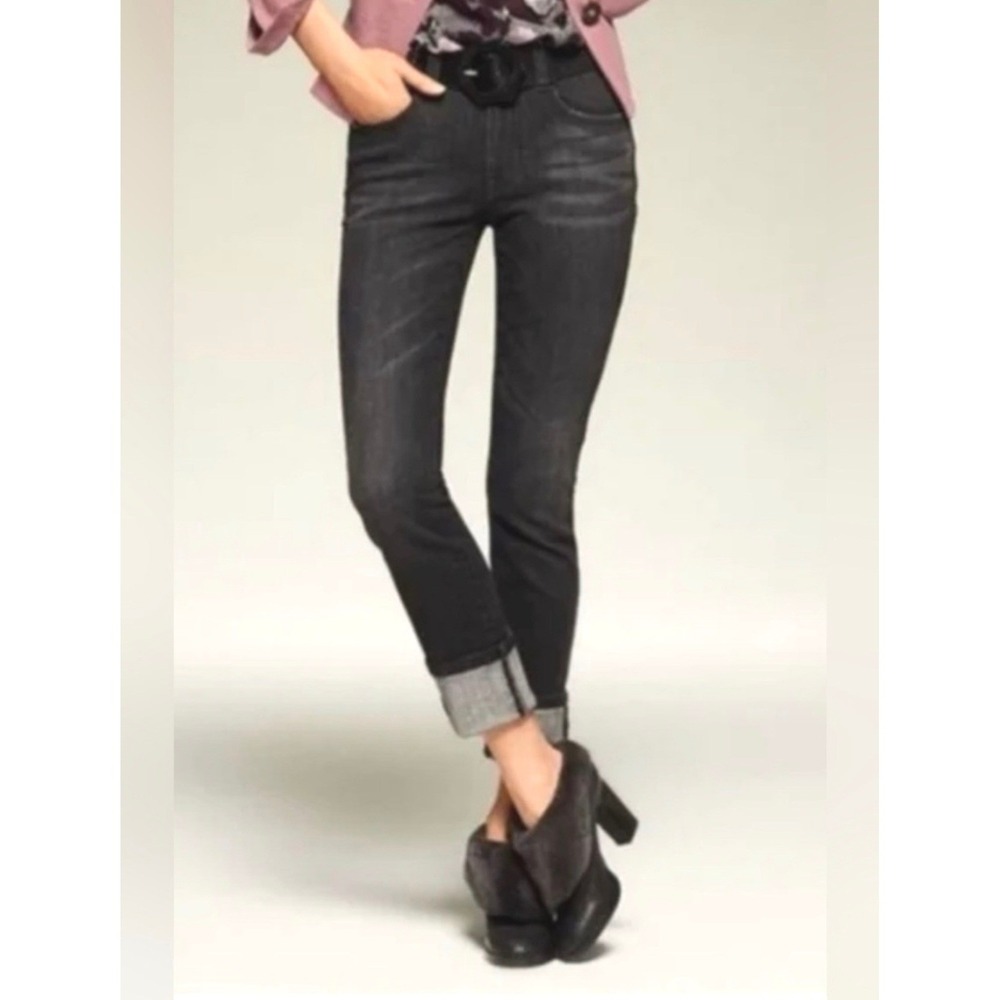 CAbi 3560 Womens High Straight Jeans Gray Black Wash Stretch Denim Size 4